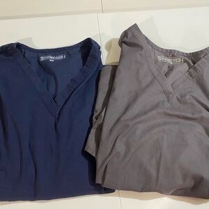 2 Tafford STRETCH 4X Scrub Tops in Navy and Gray #2039